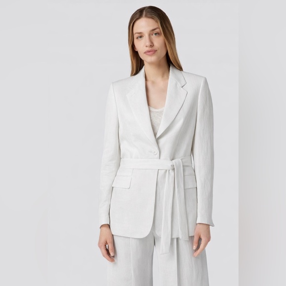 $1,200 WINDSOR White Designer Belted Oversized Linen Blazer NEW WITH TAGS Medium - Picture 4 of 4